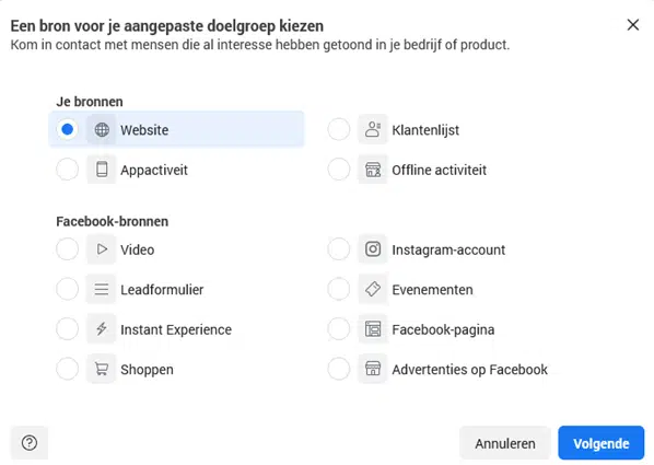 retargeting facebook website bezoeken