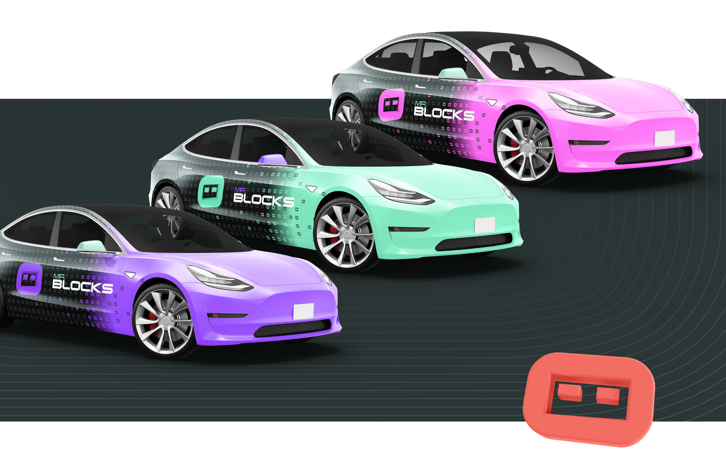 Mr Blocks carwrap design tesla model 3
