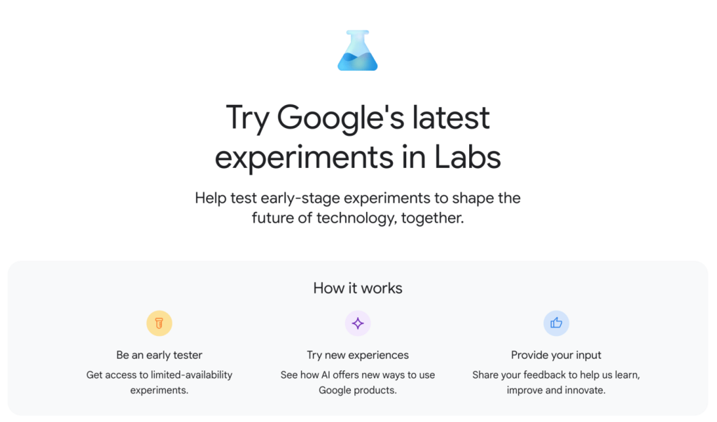 mogelijkheid tot google labs proberen